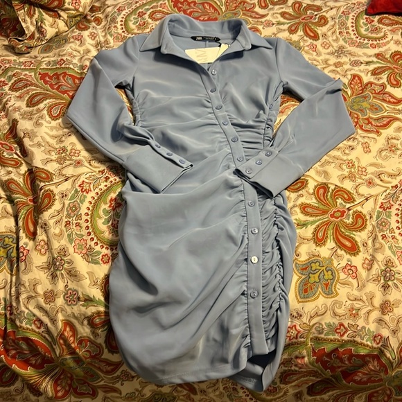 🆕 ZARA Form Fitting Draped Shirt Dress - Picture 4 of 11
